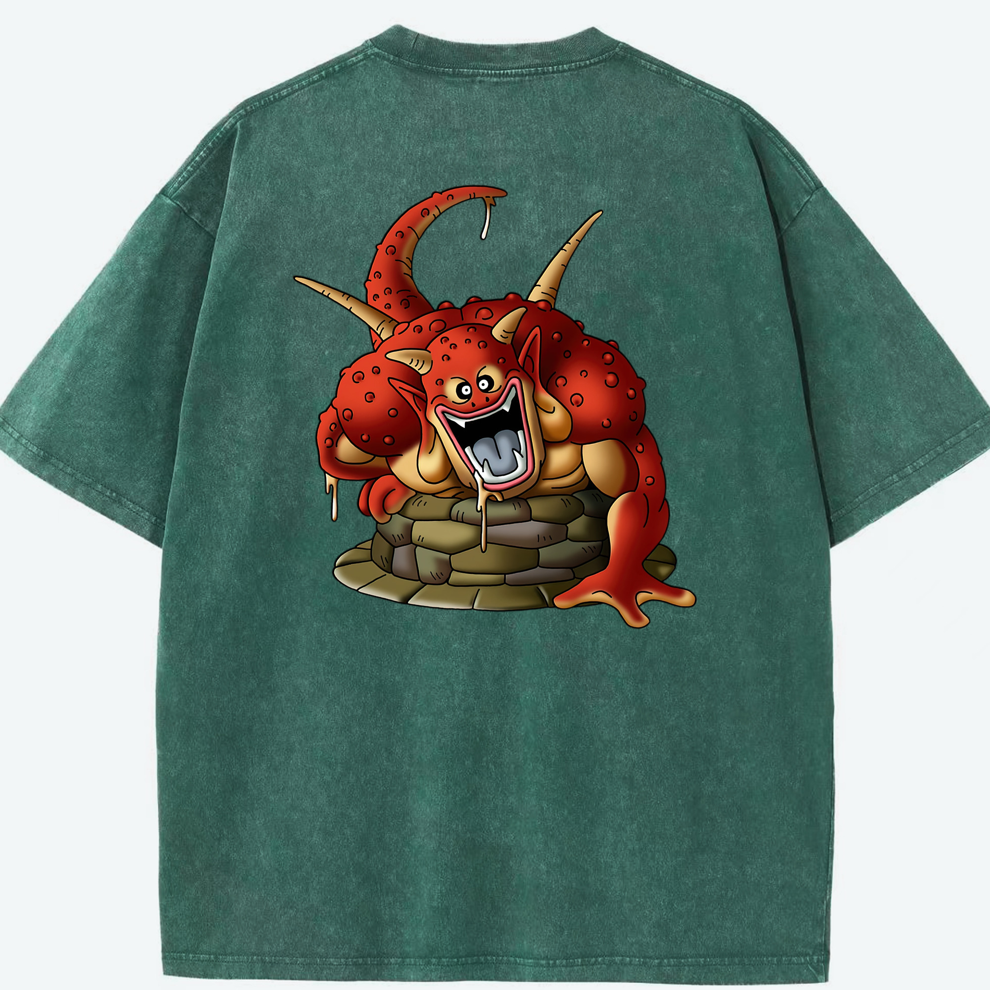 （画像用） ドラゴンクエスト Doragon Kuesuto Dragon Quest 綿100% ヴィンテージ風 半袖Tシャツ（背面プリント）